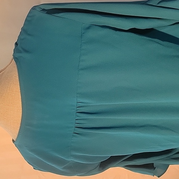 INC International Concepts Teal Blue V-Neck Blouse with Ruffled Sleeves, Size: S - Picture 7 of 10